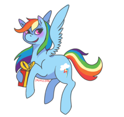 Size: 650x615 | Tagged: safe, artist:denkis, rainbow dash, pony, g4, female, flying, present, simple background, solo, transparent background