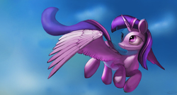 Size: 4680x2520 | Tagged: safe, artist:auroriia, twilight sparkle, alicorn, pony, g4, female, flying, solo, twilight sparkle (alicorn)