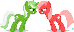Size: 2804x1244 | Tagged: safe, artist:arifproject, oc, oc only, oc:downvote, oc:upvote, pony, derpibooru, g4, angry, derpibooru ponified, duo, gritted teeth, looking at each other, meta, nose wrinkle, ponified, simple background, transparent background, vector