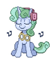 Size: 308x348 | Tagged: safe, artist:nauth, oc, oc only, oc:sweetwater, pony, female, filly, goggles, happy, headphones, music, music notes, solo