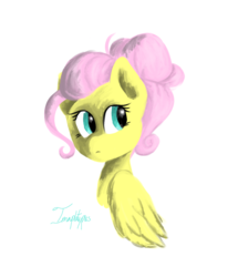Size: 1024x1190 | Tagged: safe, artist:imaplatypus, fluttershy, pegasus, pony, g4, alternate hairstyle, bust, female, hair bun, looking away, looking sideways, mare, portrait, simple background, solo, stray strand, three quarter view, white background, wings