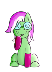 Size: 739x1030 | Tagged: safe, artist:lazerblues, edit, oc, oc only, oc:mint condition, earth pony, pony, 2017 community collab, derpibooru community collaboration, glasses, simple background, sitting, solo, transparent background