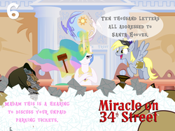 Size: 1024x768 | Tagged: safe, artist:bronybyexception, derpy hooves, princess celestia, pegasus, pony, g4, advent calendar, christmas, female, gavel, judge, letter, mailpony, mare, miracle on 34th street, parking ticket