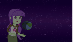 Size: 2000x1125 | Tagged: safe, artist:trohobo, starlight, equestria girls, g4, background human, camp everfree outfits, clothes, confused, female, frown, giantess, jewelry, looking at you, macro, necklace, open mouth, planet, solo, space, stars, wallpaper, wat, wide eyes