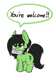 Size: 702x932 | Tagged: safe, artist:duop-qoub, edit, oc, oc only, oc:filly anon, pony, (you), 4chan, dialogue, female, filly, mouth hold, simple background, solo, speech bubble, white background