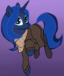 Size: 1280x1517 | Tagged: safe, artist:tanmansmantan, princess luna, alicorn, pony, g4, clothes, female, gradient background, heart eyes, scarf, simple background, solo, sweater, wingding eyes