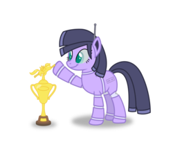 Size: 1024x868 | Tagged: safe, artist:firefall-mlp, oc, oc only, pony, robot, robot pony, antenna, hoofbump, simple background, solo, transparent background, trophy