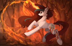 Size: 1520x964 | Tagged: safe, artist:yakovlev-vad, oc, oc only, oc:penelope sparks, pony, unicorn, blind, fire, glasses, magic, pyrokinesis, solo