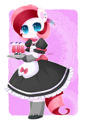 Size: 600x831 | Tagged: safe, artist:exceru-karina, oc, oc only, oc:rouge swirl, anthro, unguligrade anthro, arm hooves, clothes, commission, dress, maid, solo