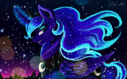 Size: 4000x2500 | Tagged: safe, artist:das_leben, princess luna, pony, g4, female, grin, magic, smiling, snow, snowfall, solo