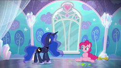 Size: 1920x1080 | Tagged: safe, edit, edited screencap, editor:joshua, screencap, pinkie pie, princess luna, g4, my little pony: friendship is magic, the crystalling, butt, moonbutt, plot