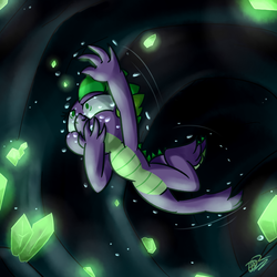 Size: 2000x2000 | Tagged: safe, artist:uwdr-64, spike, g4, asphyxiation, barb, bubble, cave, crystal, drowning, female, fetish, high res, holding breath, rule 63, solo, underwater