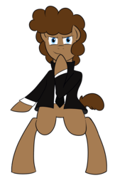 Size: 1259x1942 | Tagged: safe, artist:feralroku, derpibooru exclusive, oc, oc only, oc:strong runner, earth pony, pony, 2017 community collab, derpibooru community collaboration, bipedal, clothes, jacket, jojo pose, jojo's bizarre adventure, male, necktie, pose, simple background, solo, stallion, transparent background