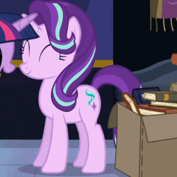 Size: 515x515 | Tagged: safe, screencap, starlight glimmer, pony, unicorn, g4, season 6, to where and back again, animated, blinking, book, cropped, cute, female, gif, glimmerbetes, happy, mare, offscreen character, solo focus, turning