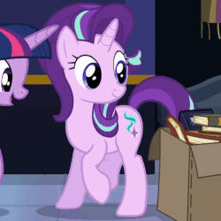 Size: 515x515 | Tagged: safe, screencap, starlight glimmer, pony, unicorn, g4, season 6, to where and back again, animated, cropped, cute, dancing, duo, female, gif, glimmerbetes, happy, offscreen character, solo focus