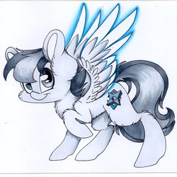 Size: 1800x1802 | Tagged: safe, artist:cutepencilcase, oc, oc only, oc:light blade, pegasus, pony, commission, solo, spread wings, traditional art