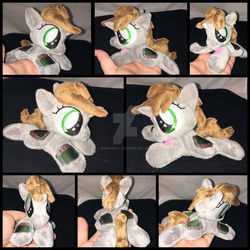 Size: 1600x1600 | Tagged: safe, artist:rubiowolf, oc, oc only, oc:littlepip, human, pony, unicorn, fallout equestria, beanie (plushie), fanfic, female, handmade, hooves, horn, irl, irl human, mare, photo, pipbuck, plushie, solo, watermark