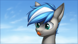 Size: 1600x900 | Tagged: safe, artist:xn-d, oc, oc only, oc:cloud zapper, pony, :p, licking, silly, solo, tongue out