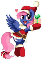 Size: 2087x2917 | Tagged: safe, artist:pridark, oc, oc only, pegasus, pony, clothes, costume, cute, female, hat, high res, mare, present, santa costume, santa hat, simple background, solo, transparent background