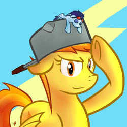 Size: 2000x2000 | Tagged: safe, artist:invertigo, soarin', spitfire, pony, g4, crush plush, cute, high res, looking at you, male, plushie, salute, ship:soarinfire, shipping, straight