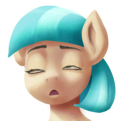 Size: 800x795 | Tagged: safe, artist:grissaecrim, coco pommel, pony, g4, cocobetes, cute, eyebrows, female, funny face, missing accessory, open mouth, simple background, solo