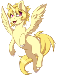 Size: 384x501 | Tagged: safe, artist:silentwulv, oc, oc only, oc:prince lionel, alicorn, pony, alicorn oc, flying, open mouth, simple background, solo, transparent background
