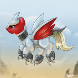 Size: 3000x3000 | Tagged: safe, artist:bean-sprouts, skarmory, crossover, high res, pokémon, ponified, solo