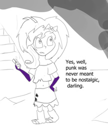 Size: 400x464 | Tagged: safe, artist:php162, rarity, equestria girls, g4, belly button, clothes, darling, female, midriff, monochrome, punk, quote, short shirt, skirt, solo