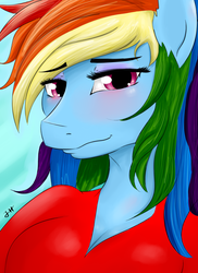Size: 2550x3506 | Tagged: safe, artist:dashy21, rainbow dash, anthro, g4, blushing, bust, clothes, high res, looking at you, portrait, solo