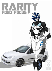 Size: 2550x3509 | Tagged: safe, artist:inspectornills, rarity, g4, car, crossover, female, ford, ford focus, solo, transformerfied, transformers, transformers prime