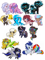 Size: 1500x2000 | Tagged: safe, artist:ponymonster, rainbow dash, soarin', oc, oc:berlingot, oc:cheshire grin, oc:colorgasm freak, oc:darkly cute, oc:feather stitch, oc:glasgow smile, oc:goldistalks, oc:merm, oc:millefeuille, oc:rambow, oc:scanty lingerie, oc:trippy glitters, oc:white whirl, oc:winter's kiss, alicorn, earth pony, pegasus, pony, unicorn, g4, alicorn oc, armor, candy, crown, food, glasses, jewelry, lollipop, male, offspring, parent:pinkie pie, parent:pokey pierce, parent:rainbow dash, parent:soarin', parents:pokeypie, parents:soarindash, regalia, ship:soarindash, shipping, simple background, straight, yarn, zebra hybrid