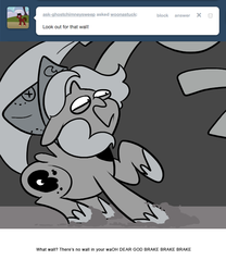 Size: 666x800 | Tagged: safe, artist:egophiliac, princess luna, oc, oc:frolicsome meadowlark, oc:sunshine smiles (egophiliac), bat pony, pony, moonstuck, g4, cartographer's cap, dust, eyepatch, female, filly, grayscale, hat, monochrome, solo, woona, woonoggles, younger