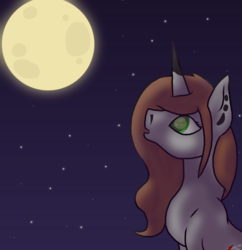 Size: 1024x1058 | Tagged: safe, artist:anxiouslilnerd, oc, oc only, oc:nicole skylar, pony, unicorn, art trade, digital art, green eyes, moon, night, solo, stars