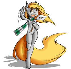 Size: 563x550 | Tagged: safe, artist:akaonic, derpy hooves, anthro, unguligrade anthro, g4, clothes, female, scarf, solo