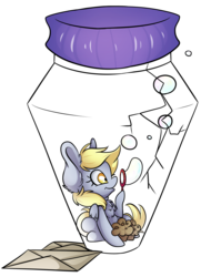 Size: 3445x4751 | Tagged: safe, artist:cutepencilcase, derpy hooves, pegasus, pony, bubble, female, food, impossibly large ears, letter, mare, muffin, pony in a bottle, simple background, solo, transparent background
