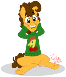 Size: 658x764 | Tagged: safe, artist:hufflepuffrave, cheese sandwich, pony, g4, clothes, male, simple background, solo, sweater, transparent background