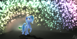 Size: 4000x2040 | Tagged: safe, artist:moonsolace, trixie, pony, unicorn, g4, cave, female, looking up, mare, raised hoof, solo