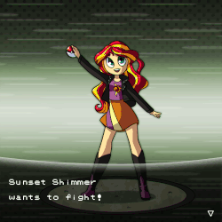 Size: 500x500 | Tagged: safe, artist:goobermation, sunset shimmer, equestria girls, g4, animated, caption, female, gif, gif with captions, pokémon, solo