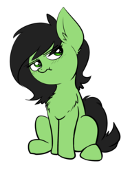 Size: 1278x1691 | Tagged: safe, artist:duop-qoub, oc, oc only, oc:anon, oc:filly anon, pony, annoyed, chest fluff, ear fluff, female, filly, looking up, pouting, scrunchy face, simple background, solo, white background