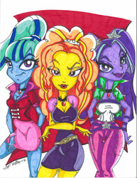 Size: 3400x4400 | Tagged: safe, artist:art-rotten, adagio dazzle, aria blaze, sonata dusk, equestria girls, g4, the dazzlings, traditional art