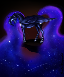 Size: 933x1128 | Tagged: safe, artist:jixwine, princess luna, pony, g4, cliff, female, large wings, solo, wings