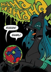 Size: 389x539 | Tagged: safe, artist:andypriceart, idw, official comic, queen chrysalis, changeling, changeling queen, chupacabra, g4, the return of queen chrysalis, spoiler:comic, spoiler:comic03, crying, laughing, tears of laughter
