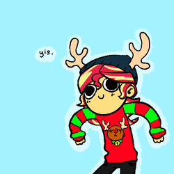Size: 500x500 | Tagged: safe, artist:asksunny-d, sunset shimmer, human, ask sunny, equestria girls, g4, alternate clothes, christmas, clothes, cute, female, rudolph the red nosed reindeer, shimmerbetes, solo, sweater