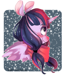 Size: 1128x1328 | Tagged: safe, artist:tamyarts, twilight sparkle, alicorn, pony, g4, alternate hairstyle, clothes, female, ponytail, scarf, smiling, snow, snowfall, solo, twilight sparkle (alicorn)