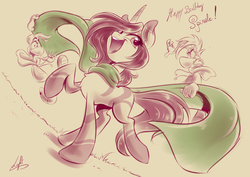 Size: 2000x1414 | Tagged: safe, artist:light262, oc, oc only, pony, unicorn, clothes, open mouth, rayman, scarf, sketch, smiling