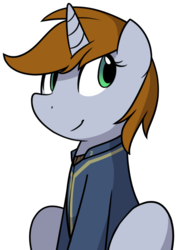 Size: 1280x1804 | Tagged: safe, artist:furrgroup, oc, oc only, oc:littlepip, pony, unicorn, fallout equestria, clothes, fanfic, fanfic art, female, horn, jumpsuit, mare, simple background, smiling, solo, vault suit, white background