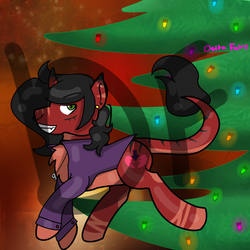 Size: 720x720 | Tagged: safe, artist:deltafairy, oc, oc only, oc:doom desire, kirin, original species, christmas, christmas lights, christmas tree, commission, male, ornament, solo, stallion, tree, watermark, ych example, your character here