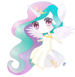 Size: 800x822 | Tagged: safe, artist:4bitten, princess celestia, anthro, unguligrade anthro, g4, chibi, clothes, cute, cutelestia, dress, female, simple background, solo, transparent background