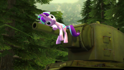 Size: 3640x2048 | Tagged: safe, artist:wintersarts, starlight glimmer, pony, g4, 3d, cute, female, glimmerbetes, high res, kv-2, looking at you, lying down, russian, solo, source filmmaker, stronk kv-2, tank (vehicle), this will end in communism, tree, wtf