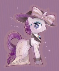 Size: 606x737 | Tagged: safe, artist:osawari64, rarity, pony, g4, clothes, dress, ear piercing, earring, female, hat, jewelry, piercing, raristocrat, rose dewitt bukater, smiling, solo, sparkles, titanic